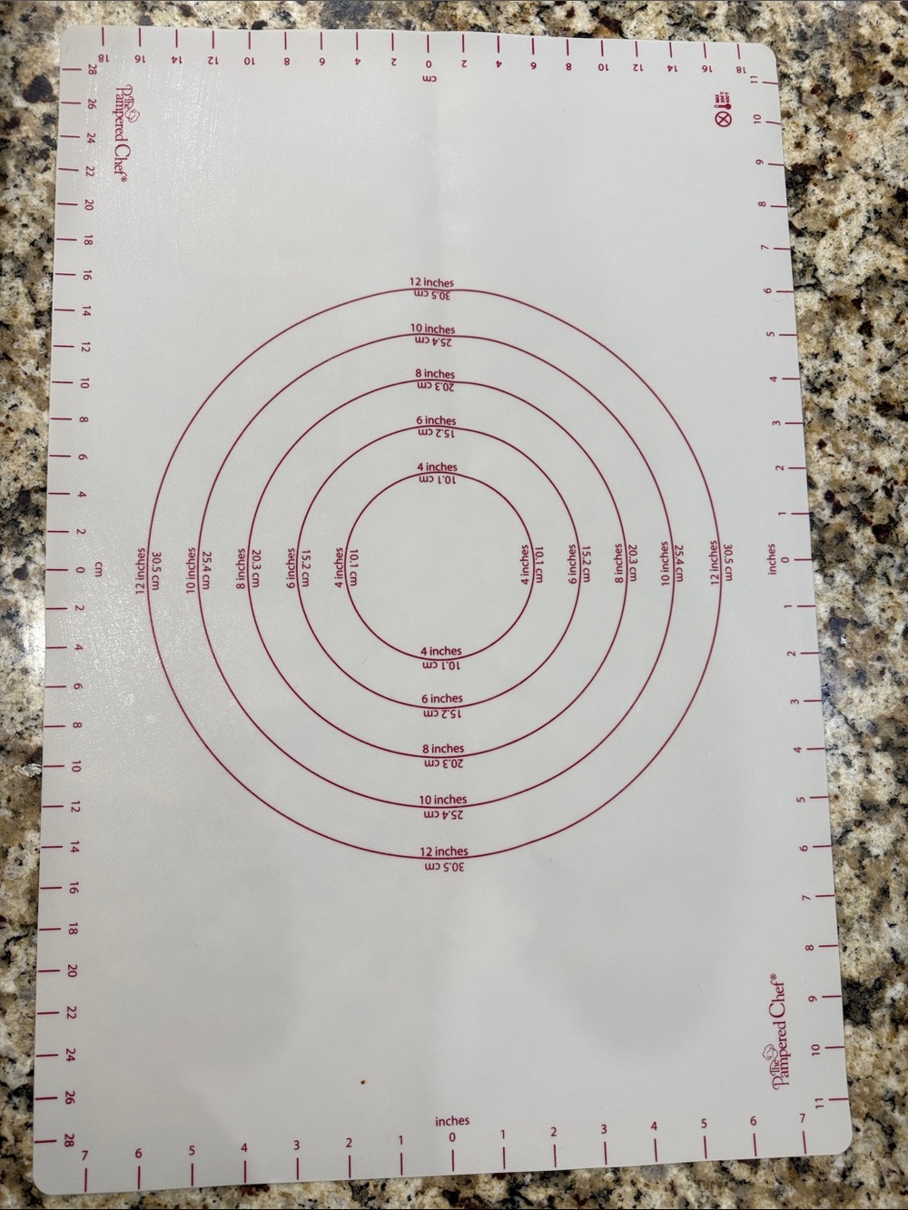 Pampered Chef White Pastry Mat with Pink Measurement Markings